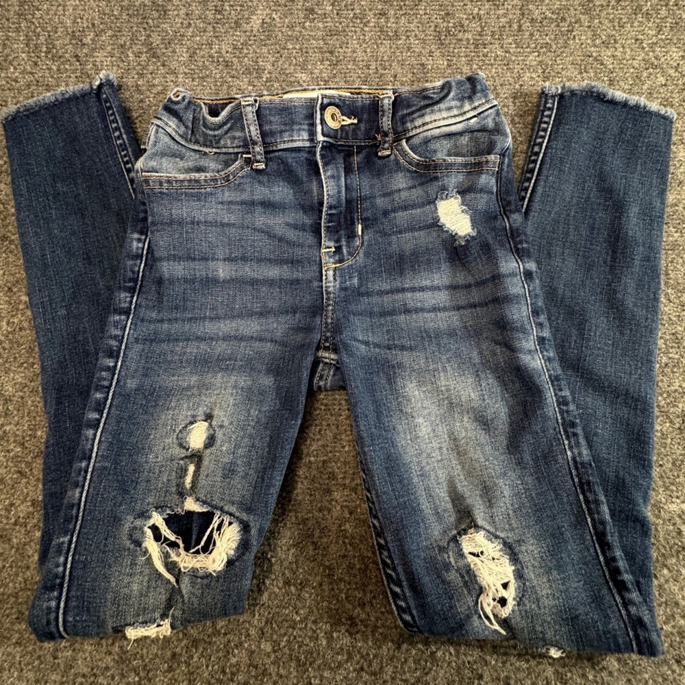 Abercrombie Kids High Rise‎ Jean Legging Slim 9/10 Distressed Frayed Hem Denim